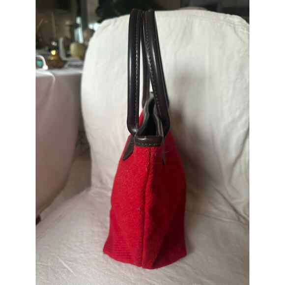 Harris Tweed red Handbag vintage brown leather top handles classic Scotland 13x9 - Picture 12 of 16